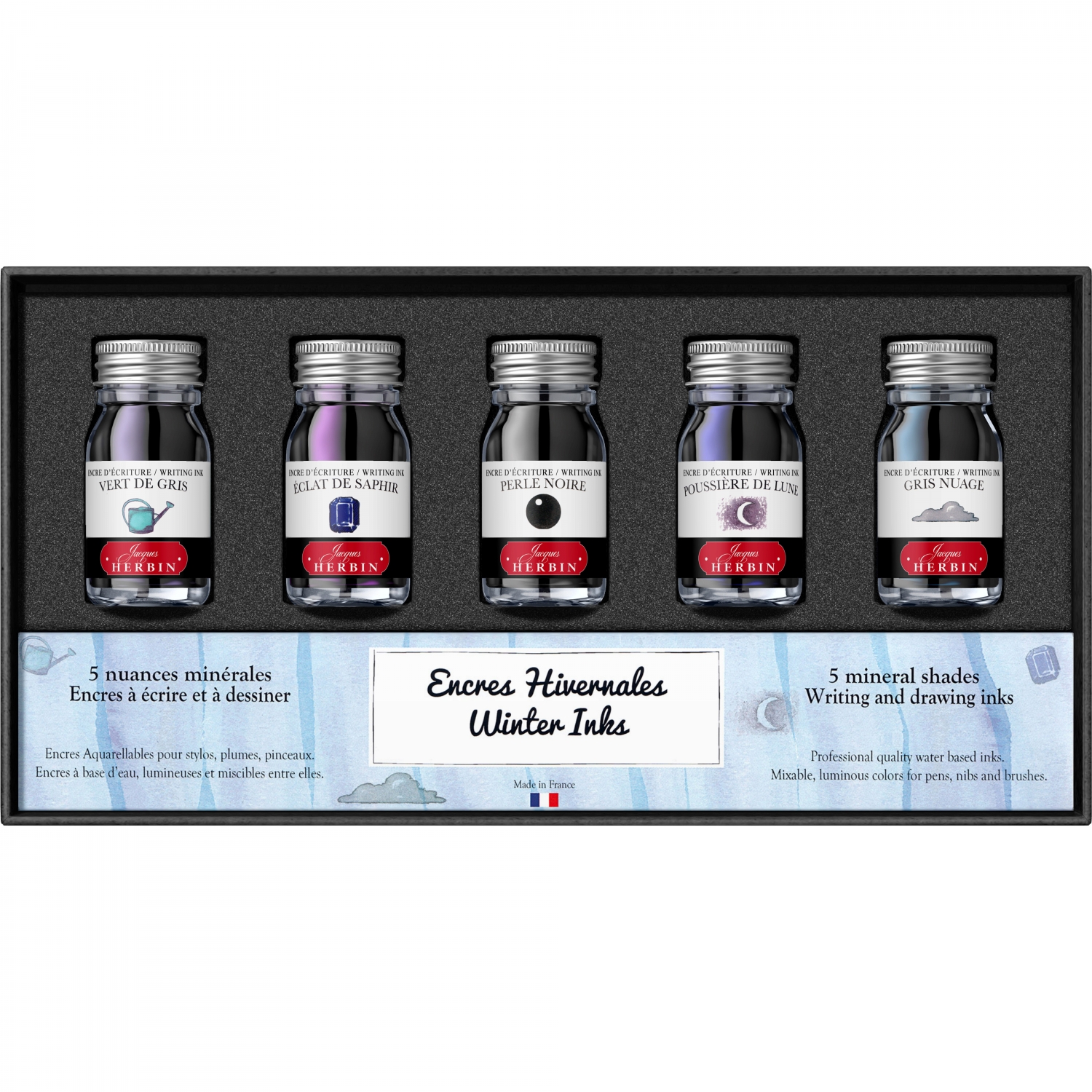 Imagine Produs Stilou Cross Century II Black Lacquer RHT + Set 5 Calimara 10 ml Jacques Herbin Writing Seasons Winter