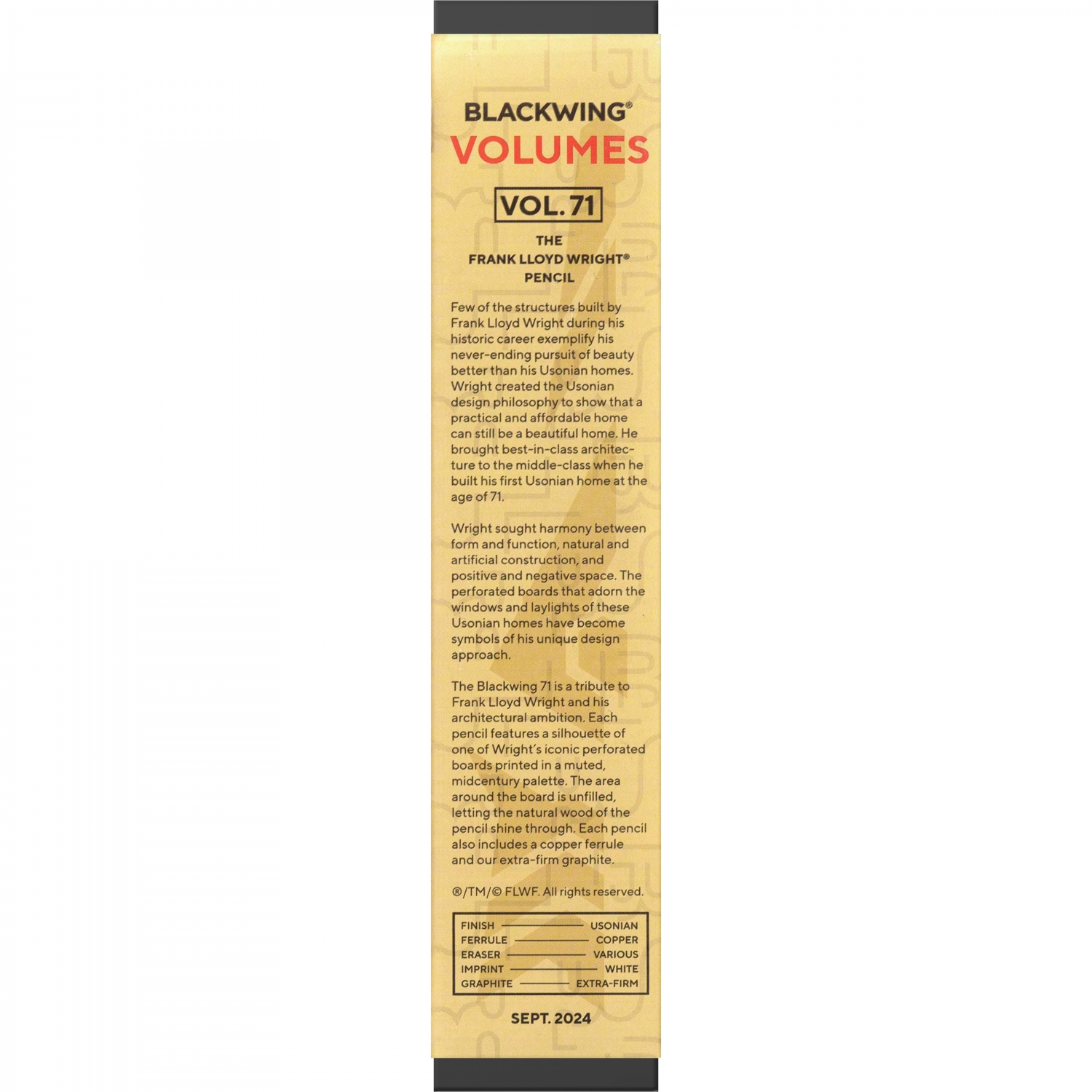 Imagine Produs Creion Grafit Blackwing Volumes LE Vol. 71 The Frank Lloyd Wright 2024 Extra Firm HB