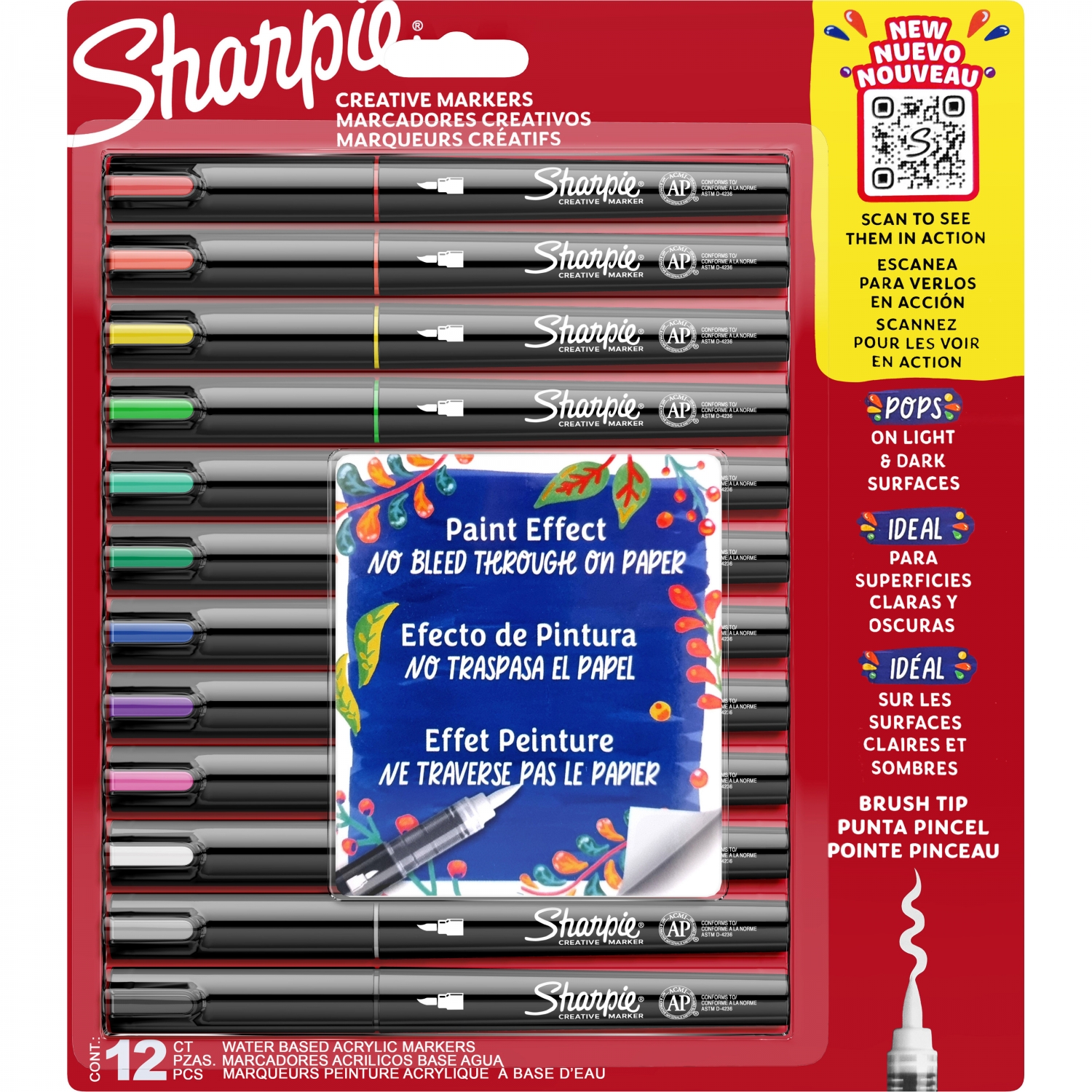 Imagine Produs Set 12 Markere Creativ Brush Sharpie Creative Acrylic Paint Water Based Assorted Colors