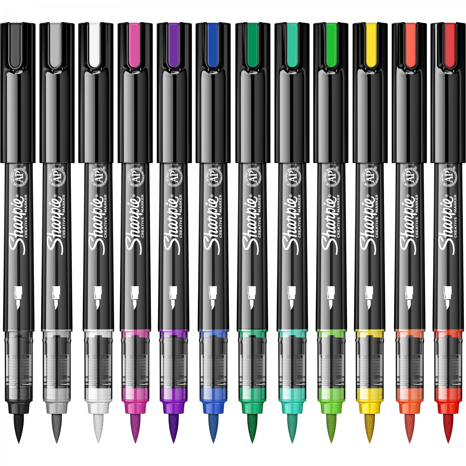 Imagine Produs Set 12 Markere Creativ Brush Sharpie Creative Acrylic Paint Water Based Assorted Colors