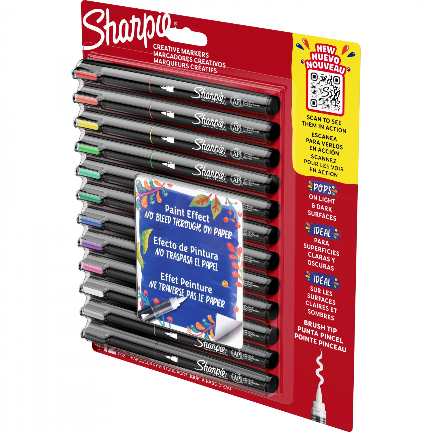 Imagine Produs Set 12 Markere Creativ Brush Sharpie Creative Acrylic Paint Water Based Assorted Colors