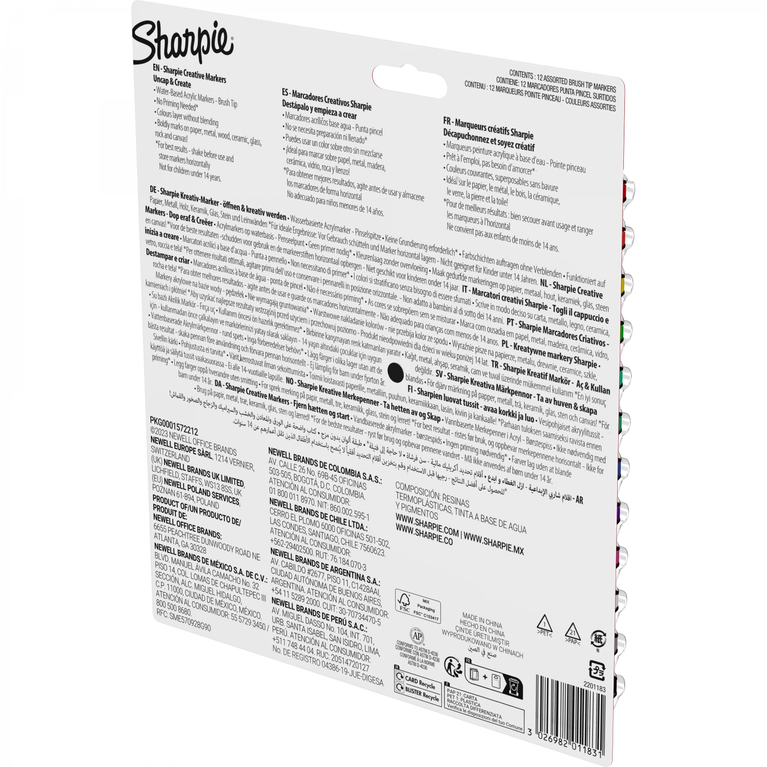 Imagine Produs Set 12 Markere Creativ Brush Sharpie Creative Acrylic Paint Water Based Assorted Colors