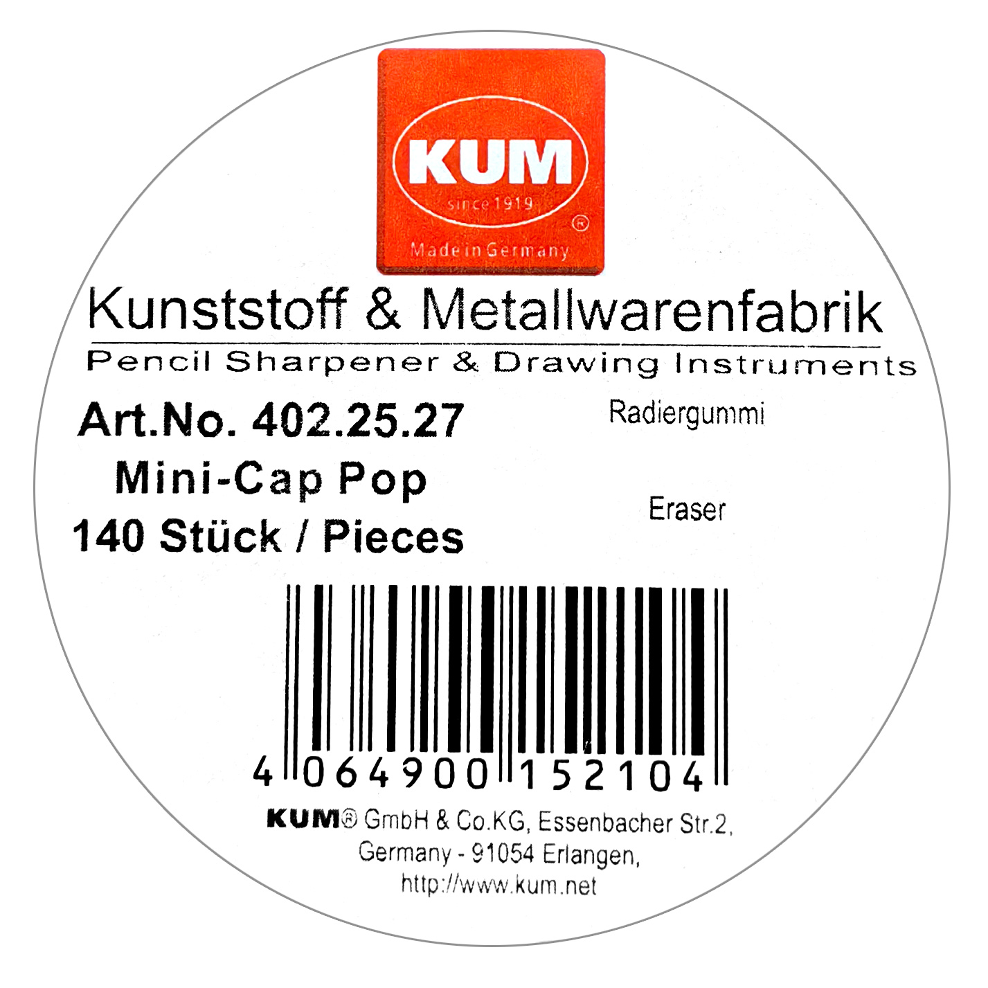 Imagine Produs Radieră Creion tip capac KUM Mini Cap Pop Red