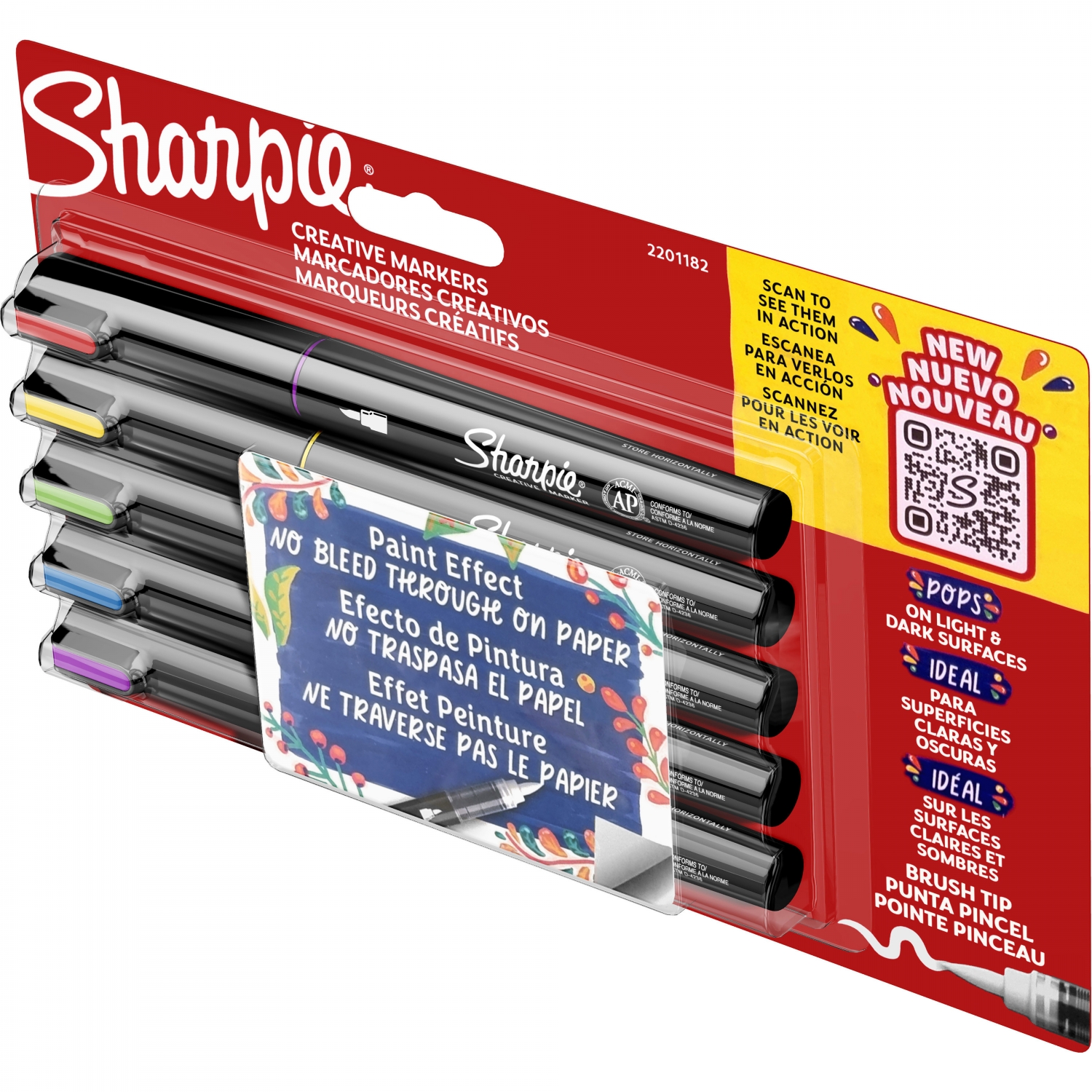 Imagine Produs Set 5 Markere Creativ Brush Sharpie Creative Acrylic Paint Water Based Assorted Colors