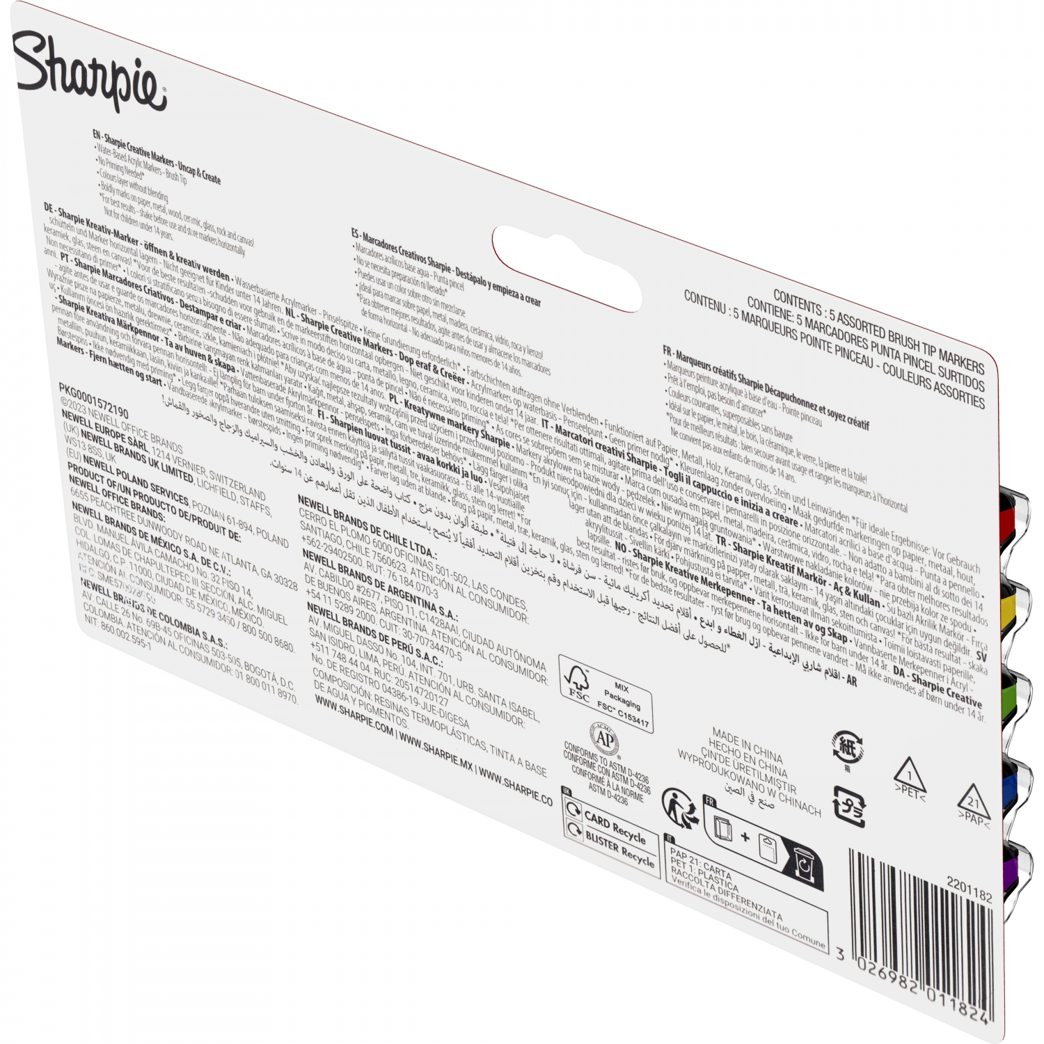 Imagine Produs Set 5 Markere Creativ Brush Sharpie Creative Acrylic Paint Water Based Assorted Colors