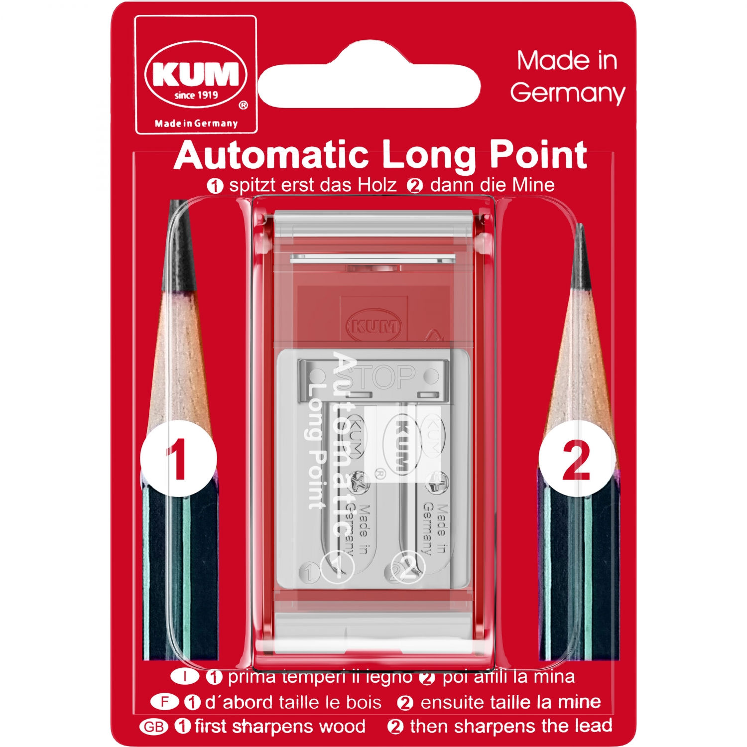 Imagine Produs Ascutitoare cu Container in 2 pasi KUM Automatic AS2 Long Point Red Blister