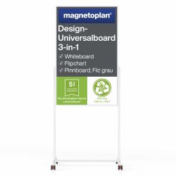 Tabla Multifunctionala 3 in 1 Whiteboard-Flipchart-Pinboard 750 x 1200 mm Magnetoplan Design UniversalBoard Grey