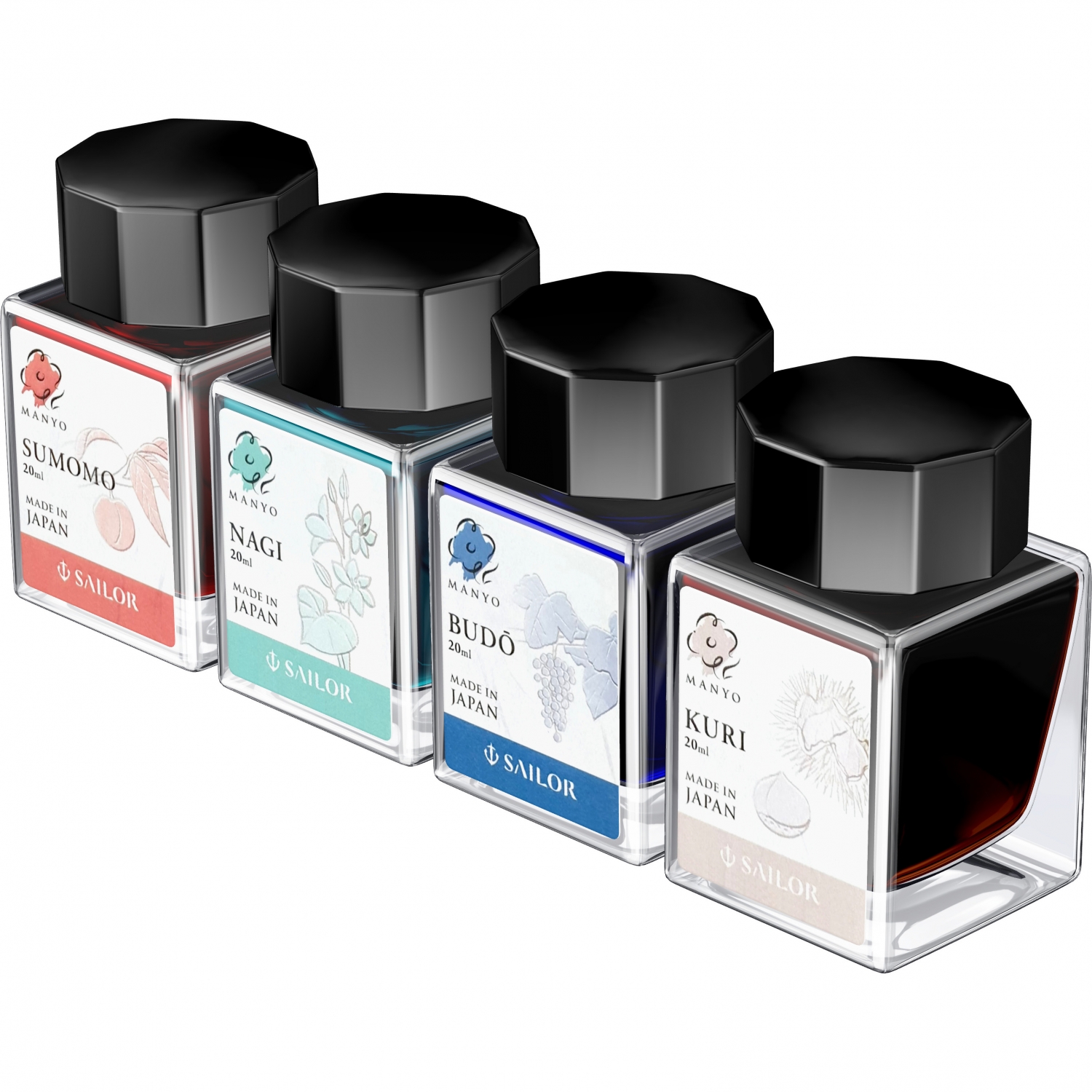 Imagine Produs Set 4 Calimara Cerneala 20 ml Sailor Manyo Sumomo Nagi Budo Kuri