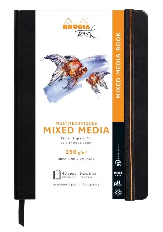 Imagine Produs Caiet pentru Tehnici Mixte A5 Rhodia Touch Mixed Media Book - White Plain - 40 pagini 250 g mp