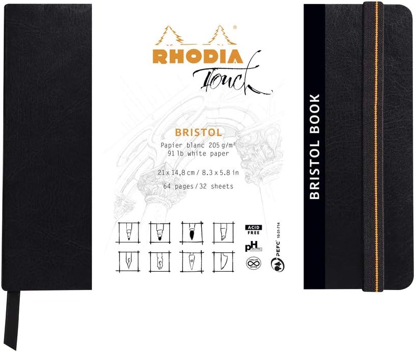 Imagine Produs Caiet pentru Desen A5 L Rhodia Touch Bristol Book - Bristol White Plain - 64 pagini 205 g mp
