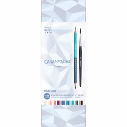 Set 9 Creioane Bicolore Acuarelabile + Pensula Caran dAche Bicolor Alpine Frost