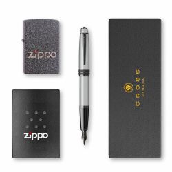 Set Cross Bailey Matte Grey Stilou + Bricheta Zippo Snake