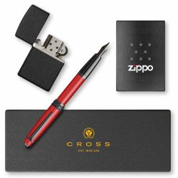Set Cross Bailey Matte Red Stilou + Bricheta Zippo Black Crackle