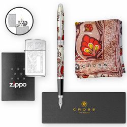 Set 3 piese Cross Botanica Red Hummingbird + Esarfa matase + Zippo Slim