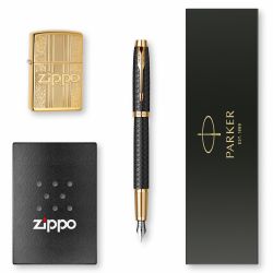 Pachet Parker IM Premium Black Gold + Zippo Pattern