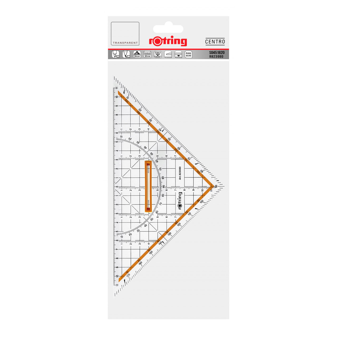 Imagine Produs Echer 45° Rotring Profesional 22-25 cm cu Raportor si Maner