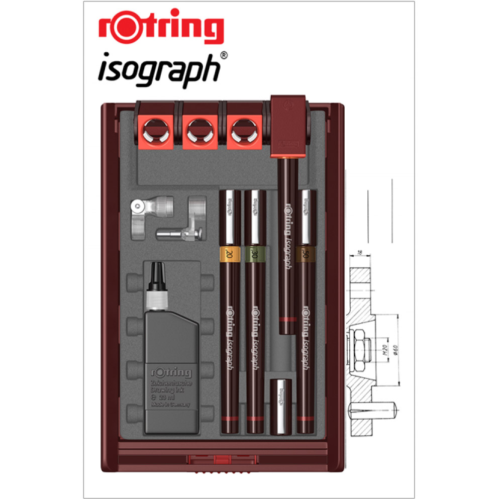 Imagine Produs Set 4 Tragator cu Tus Rotring Isograph Comfort 0.2 - 0.3 - 0.4 - 0.5