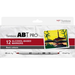 Set 12 Marker Dual Brush Alcohol Based Coloring Tombow ABT Pro Basic Colours