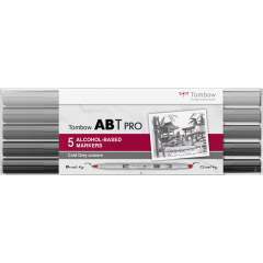 Set 5 Marker Dual Brush Alcohol Based Coloring Tombow ABT Pro Cold Grey Colors