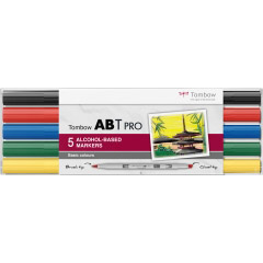 Set 5 Marker Dual Brush Alcohol Based Coloring Tombow ABT Pro Basic Colors