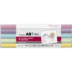 Set 5 Marker Dual Brush Alcohol Based Coloring Tombow ABT Pro Pastel Colors 