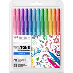 Set 12 Marker Coloring Twin Tip Tombow TwinTone Rainbow Colors