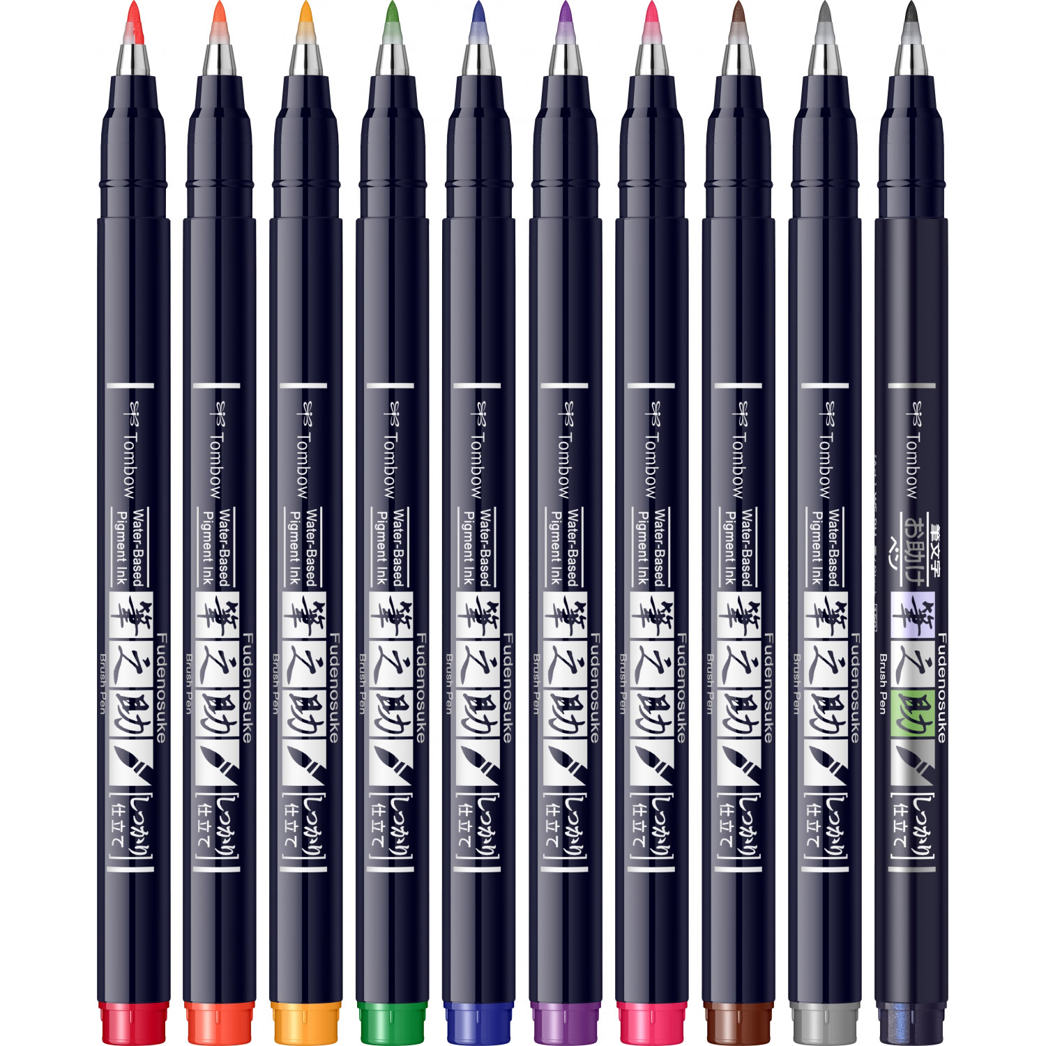 Imagine Produs Set 10 Marker Caligrafic Hard Small Writing Tombow Fudenosuke Vivid Colors