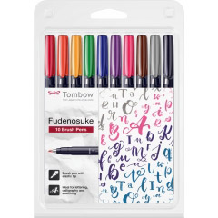 Set 10 Marker Caligrafic Hard Small Writing Tombow Fudenosuke Vivid Colors
