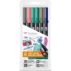 Set 6 Marker Dual Brush Watercoloring Tombow ABT Vintage Colours