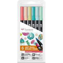 Set 6 Marker Dual Brush Watercoloring Tombow ABT Candy Colours