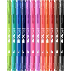 Set 12 Marker Coloring Twin Tip Tombow TwinTone Brights Colors 