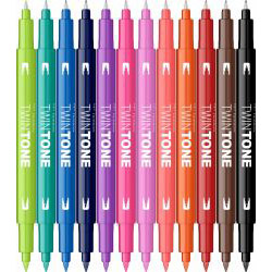 Set 12 Marker Coloring Twin Tip Tombow TwinTone Brights Colors 