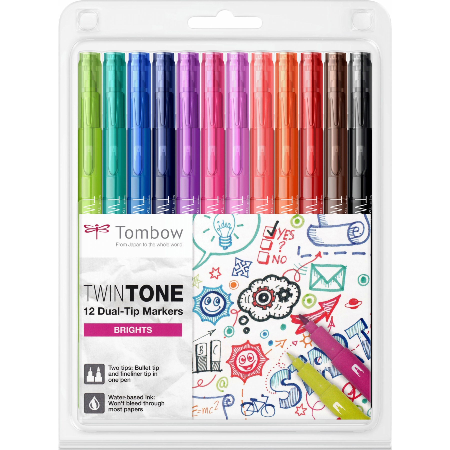 Imagine Produs Set 12 Marker Coloring Twin Tip Tombow TwinTone Brights Colors 