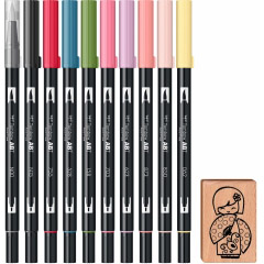 Set 10 Marker Dual Brush Watercoloring Tombow ABT Manga Shojo Stamp