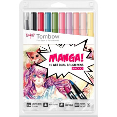 Set 10 Marker Dual Brush Watercoloring Tombow ABT Manga Shojo