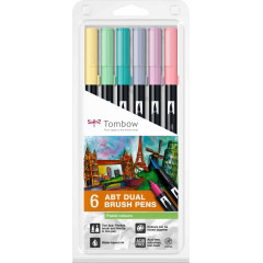 Set 6 Marker Dual Brush Watercoloring Tombow ABT Pastel Colours