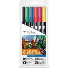 Set 6 Marker Dual Brush Watercoloring Tombow ABT Primary Colours