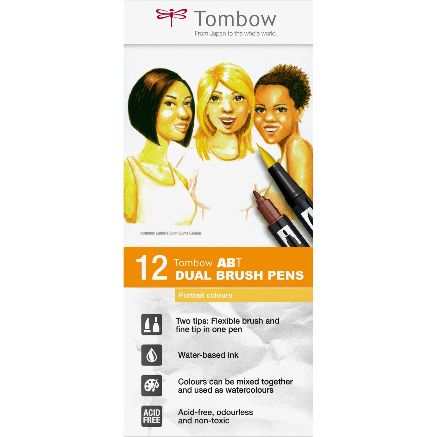 Imagine Produs Set 12 Marker Dual Brush Watercoloring Tombow ABT Portrait Colours