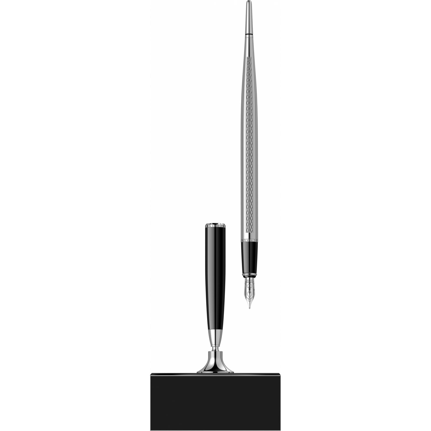 Imagine Produs Desk Pen Set Stilou Scrikss 17 Black Laquered Wood Base - Black Chrome Wave CT