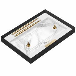 Desk Pen Set Stilou + Pix Scrikss 17 White Marble Base - Gold GT