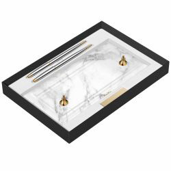 Desk Pen Set Stilou + Pix Scrikss 17 White Marble Base - Chrome GT