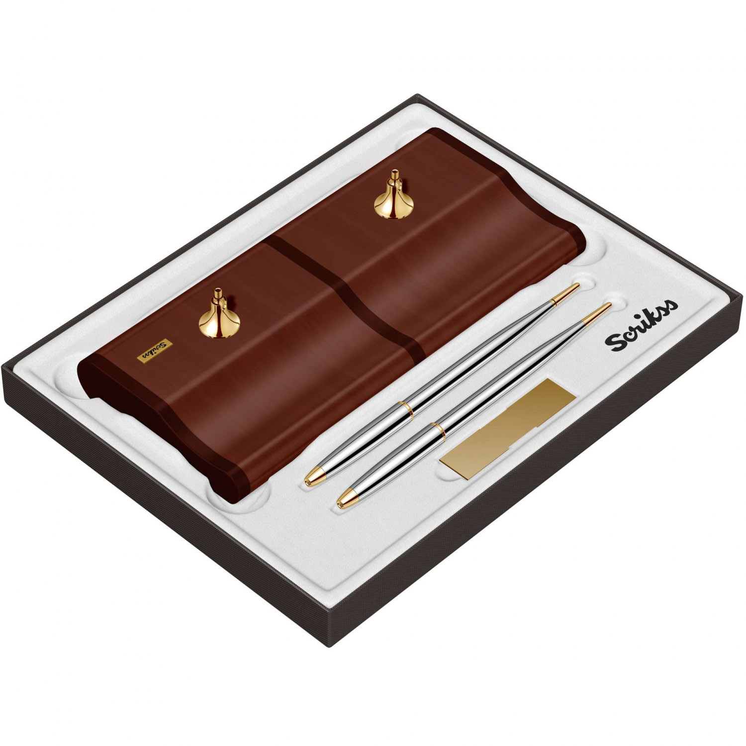 Imagine Produs Desk Pen Set Stilou + Pix Scrikss 17 Walnut Matt Wood Base - Chrome GT