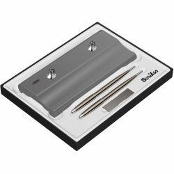 Desk Pen Set Stilou + Pix Scrikss 17 Meteor Grey Wood Base - Titanium CT