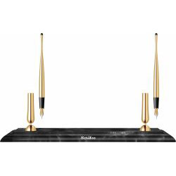 Desk Pen Set Stilou + Stilou Scrikss Gold Drop Black Marble Base - Gold GT