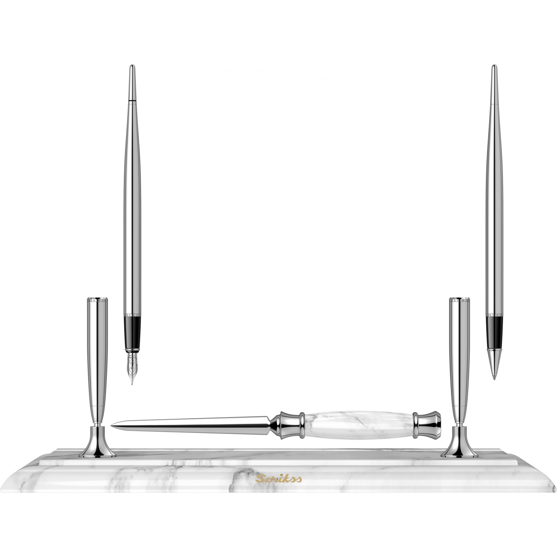 Imagine Produs Desk Pen Set Stilou + Pix + Deschizator Corespondenta Scrikss 17 White Marble Base - Chrome CT