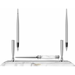 Desk Pen Set Stilou + Pix + Deschizator Corespondenta Scrikss 17 White Marble Base - Chrome CT