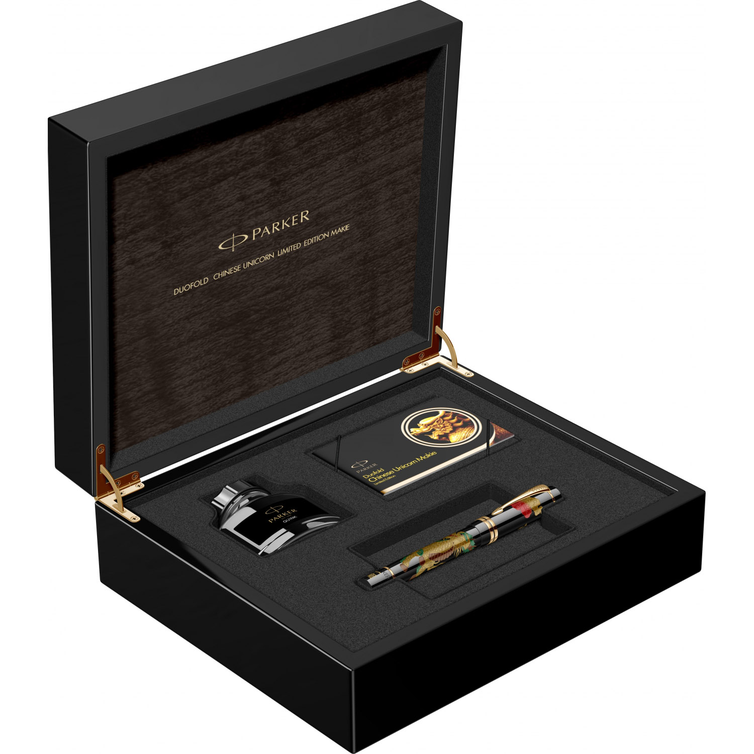 Imagine Produs Stilou International Size 18k Nib Parker Duofold LE Maki-e Chinese Unicorn GT