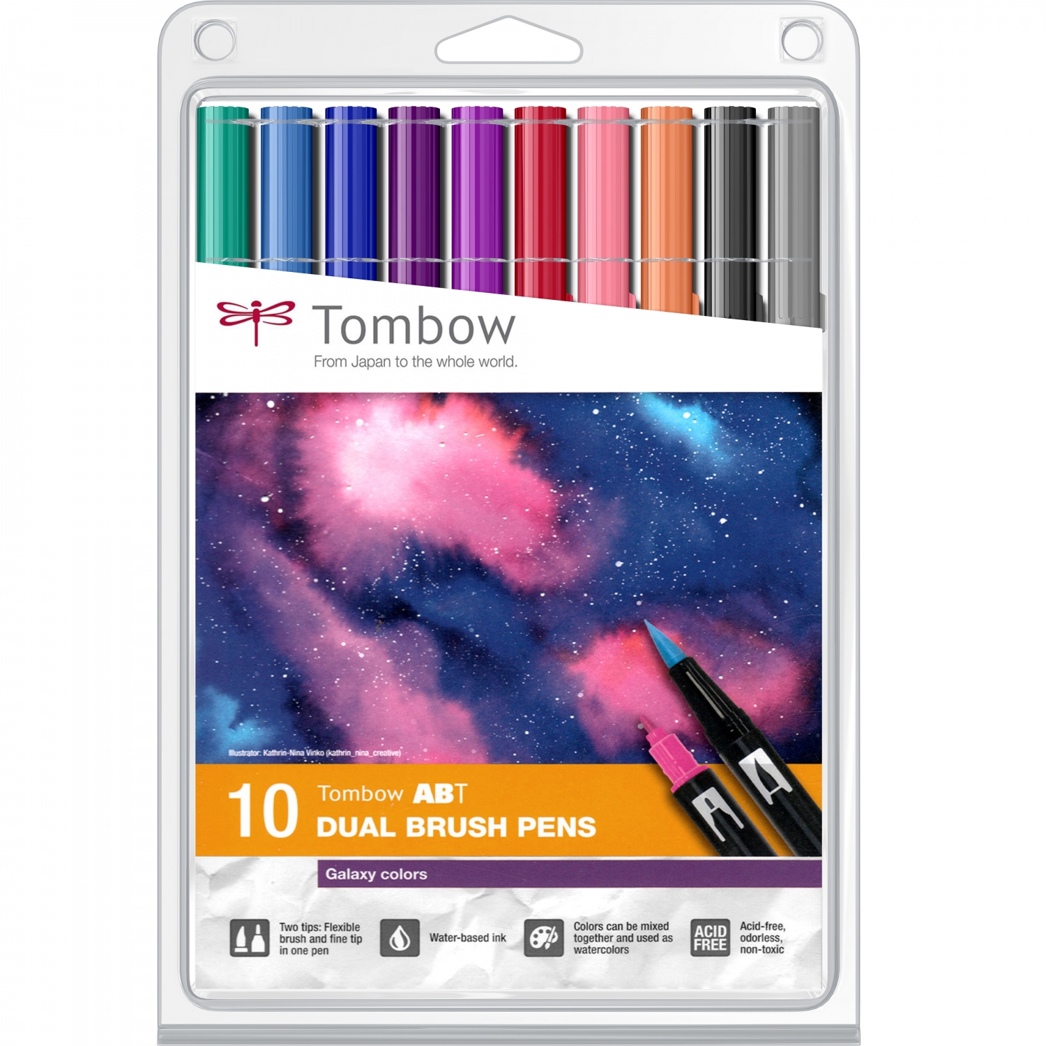 Imagine Produs Set 10 Marker Dual Brush Watercoloring Tombow ABT Galaxy Colors