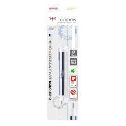 Radiera Mecanica Click Plastic Round Tip Tombow Mono Zero  White - Blue - Black cu Rezerve