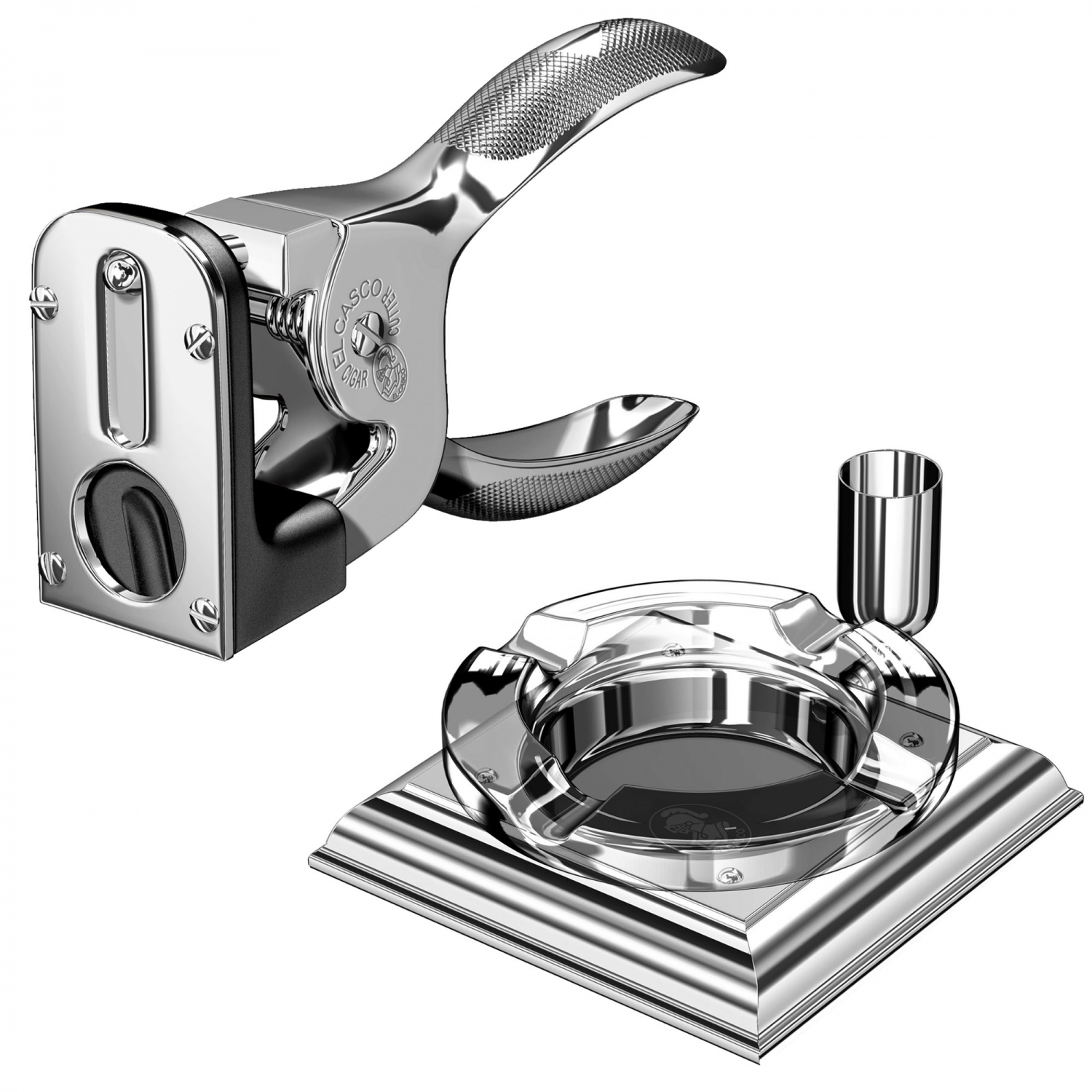 Imagine Produs Taietor Trabuc M-765CN Shiny Chrome & Black + Scrumiere M-760 CT Shiny Chrome